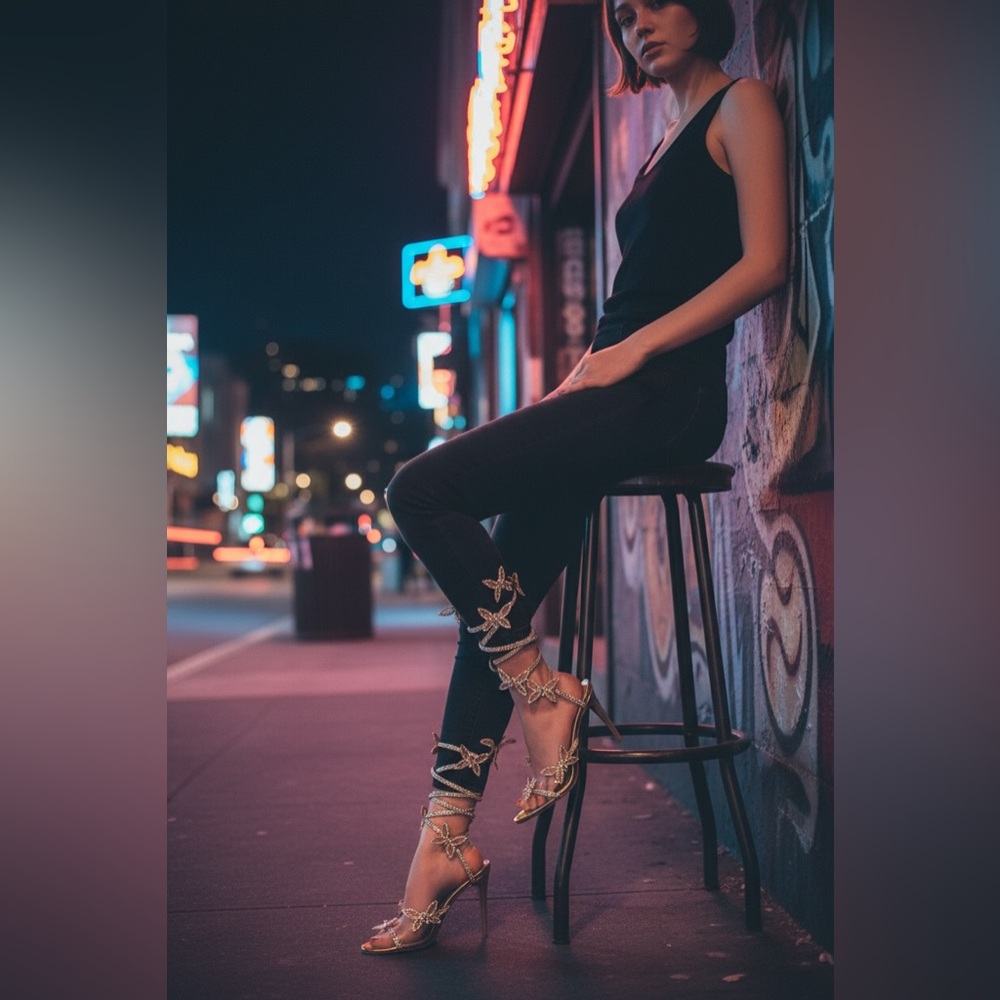Elegant Gold Heels with Butterfly Design